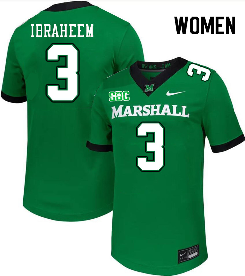 Women #3 Ishmael Ibraheem Marshall Thundering Herd SBC Conference College Football Jerseys Stitched-